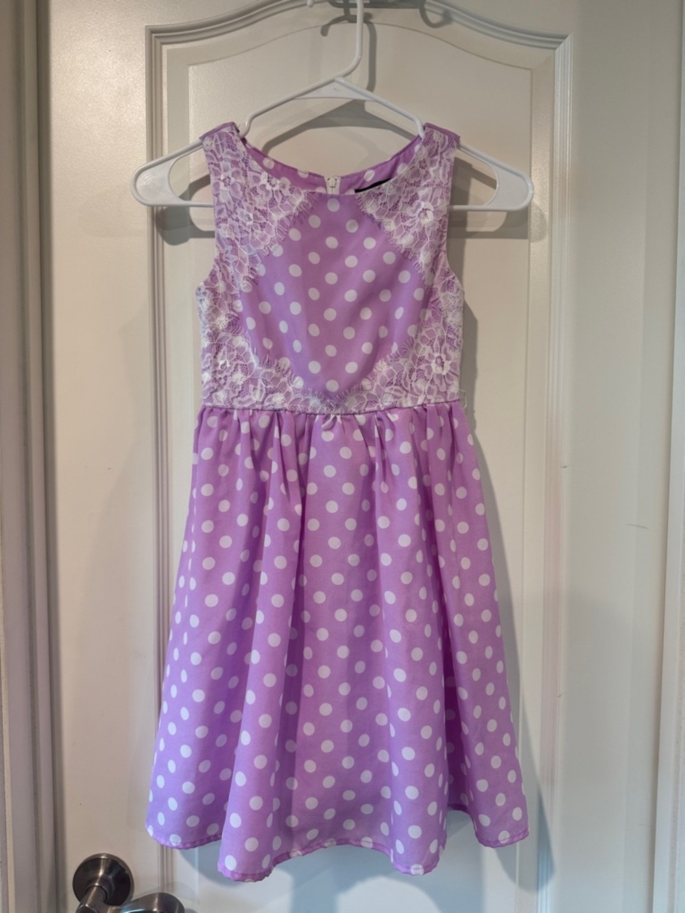 Girls' Lavender Polka Dot Lace-Trim Party Dress / AA56
